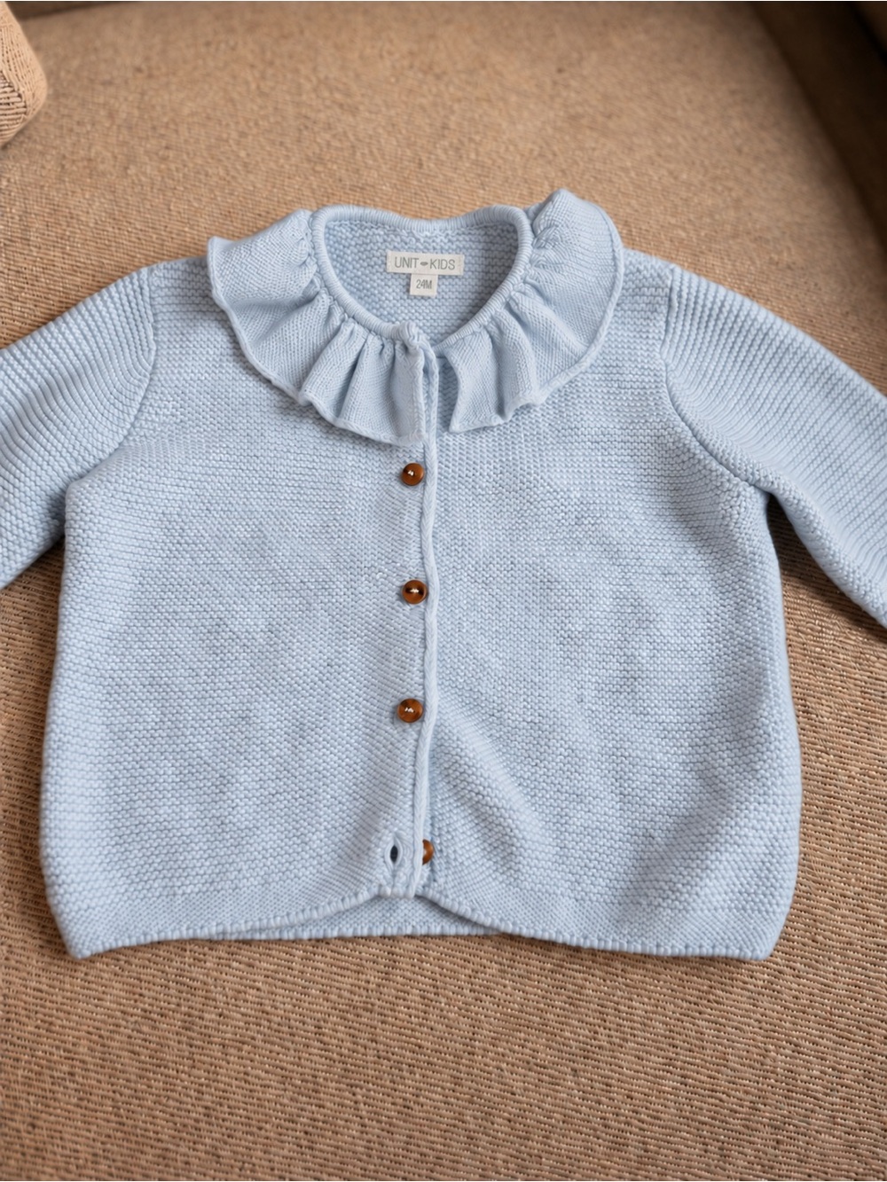 Light Blue Ruffle Collar Knit Baby Cardigan